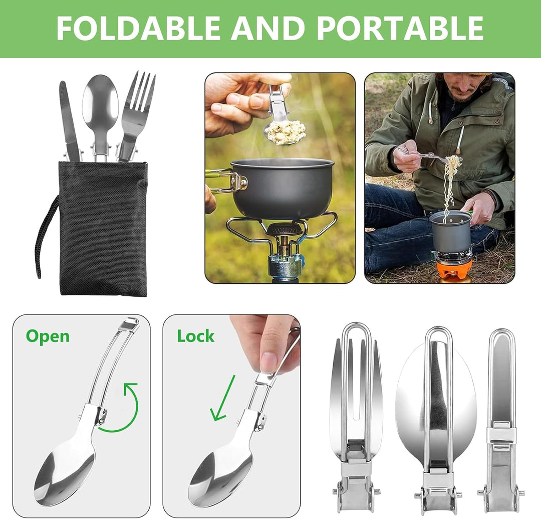 Camping Geschirr Set: Camping Besteck Set, vielseitig Camping Kochgeschirr Set, Backpacking Kochen a