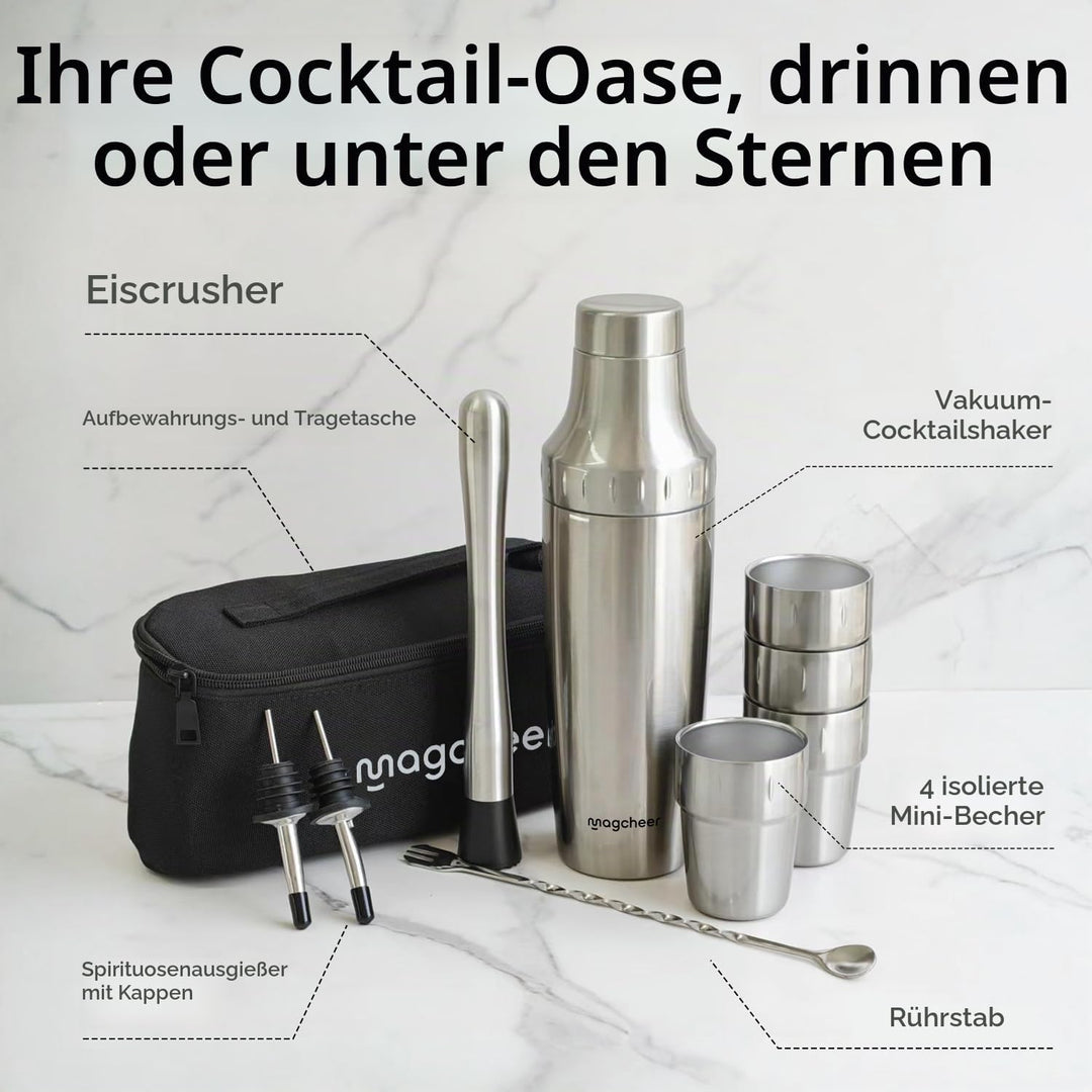 Magcheer Cocktail Shaker Set mit Stapelbaren Bechern 900ml Premium Edelstahl Frostsicherer Doppelwan