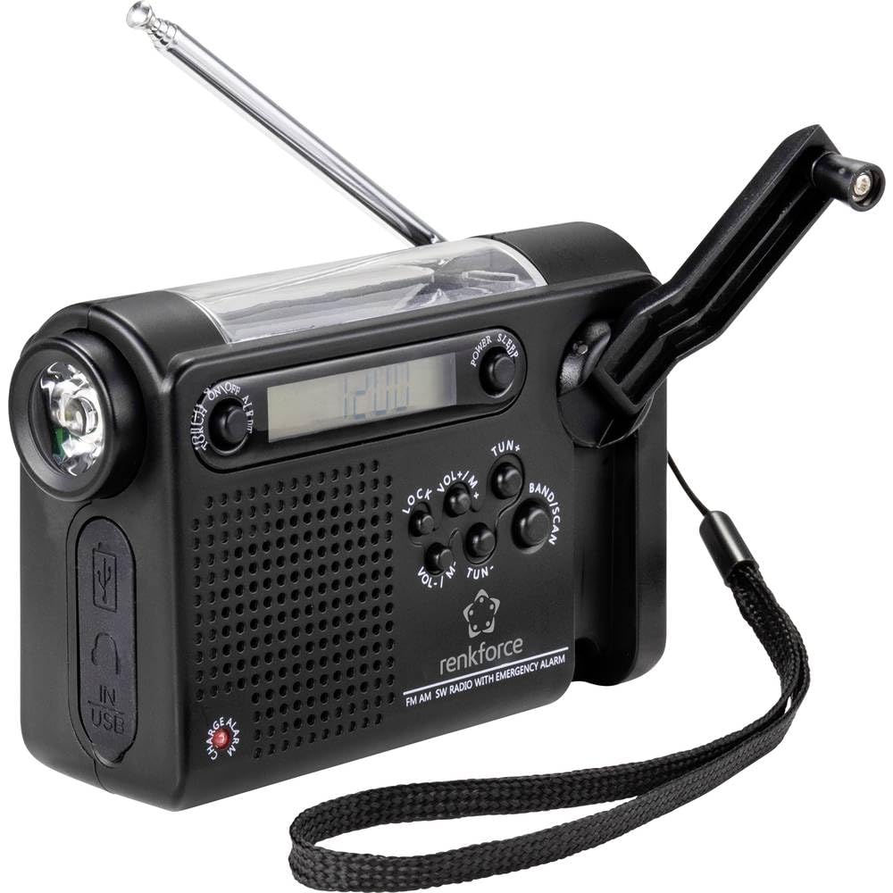 Renkforce RF-CR-200 Kofferradio UKW, MW, KW Notfallradio wiederaufladbar, Solarpanel, Handkurbel, We