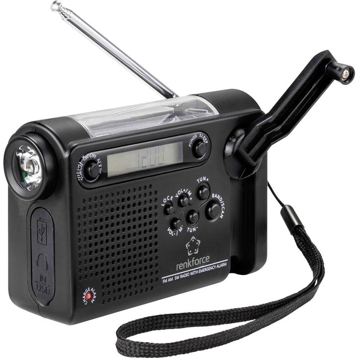 Renkforce RF-CR-200 Kofferradio UKW, MW, KW Notfallradio wiederaufladbar, Solarpanel, Handkurbel, We