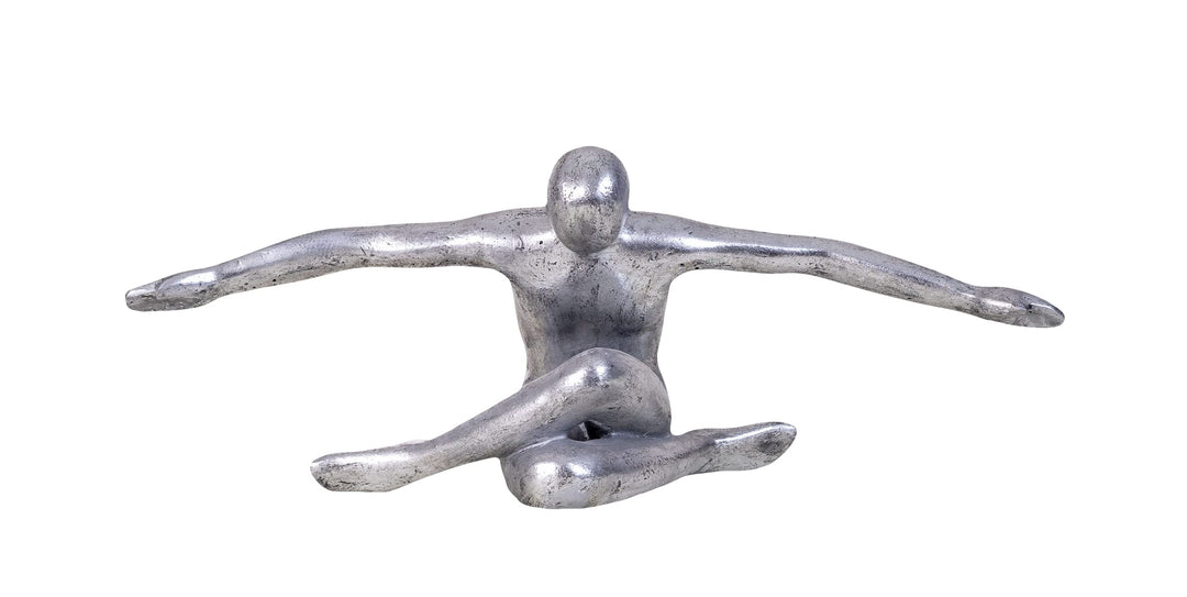 IDYL Moderne Skulptur Figur Sandsteinguss Flying Man | silberfb. | Masse 53x19x20 cm | Dekorationfig