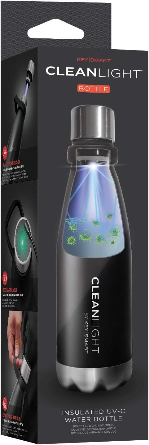 KeySmart CleanLight Trinkflasche - Isolierte Wasserflasche (Schwarz)