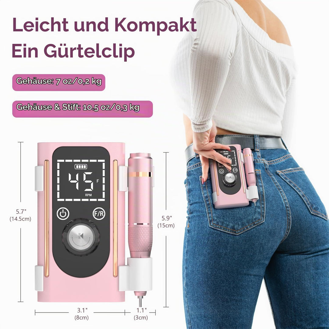ANBEISTEE Professionelle Wiederaufladbare 45000 RPM Nagelbohrer, Touch Screen Steuerung, 15+h Batter