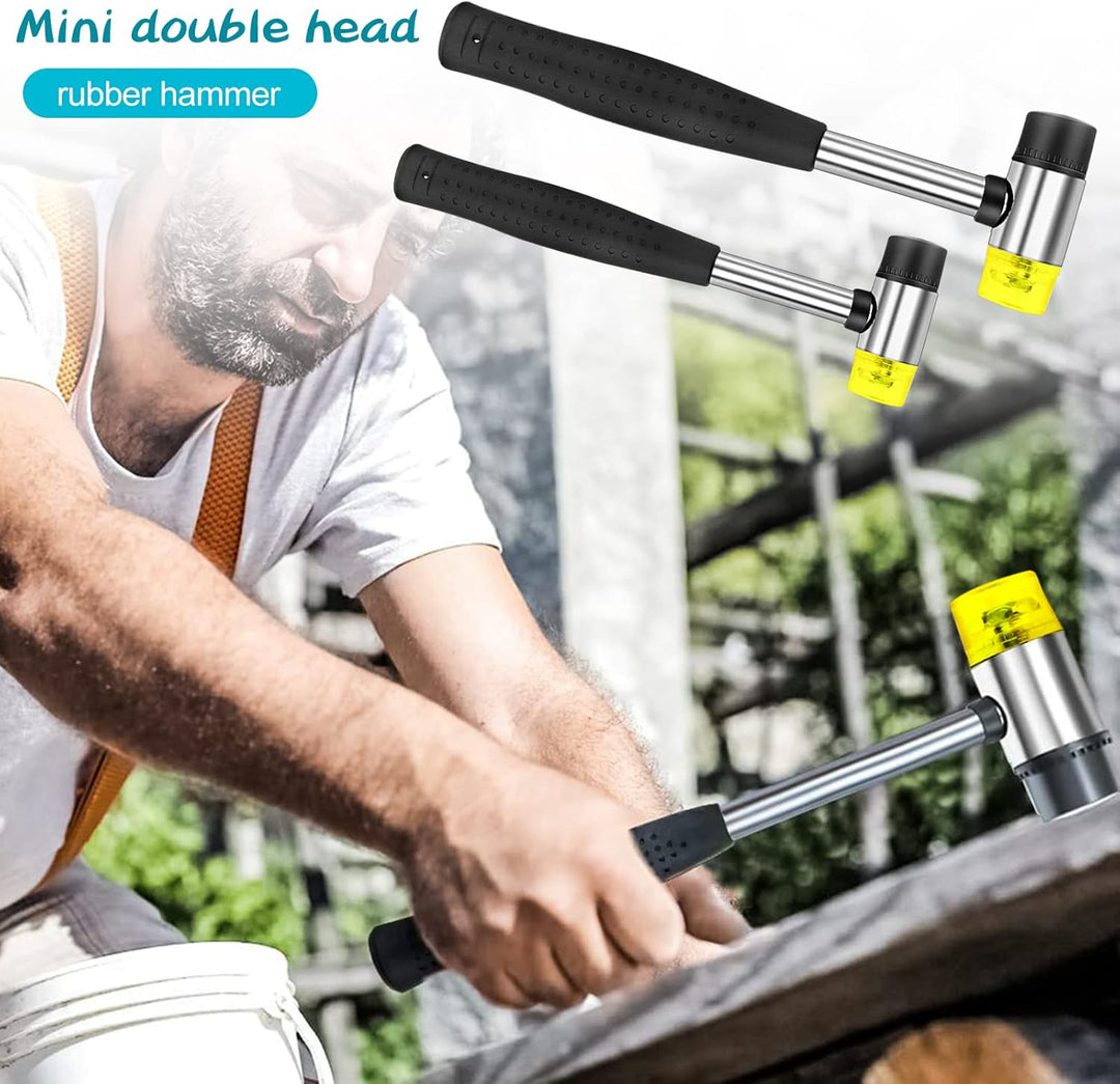 2 Stk Doppelkopf Gummihammer, Doppelkopfhammer 25/40mm mit Rutschfest Gummigriff & 8 Ersatz-Hammerkö