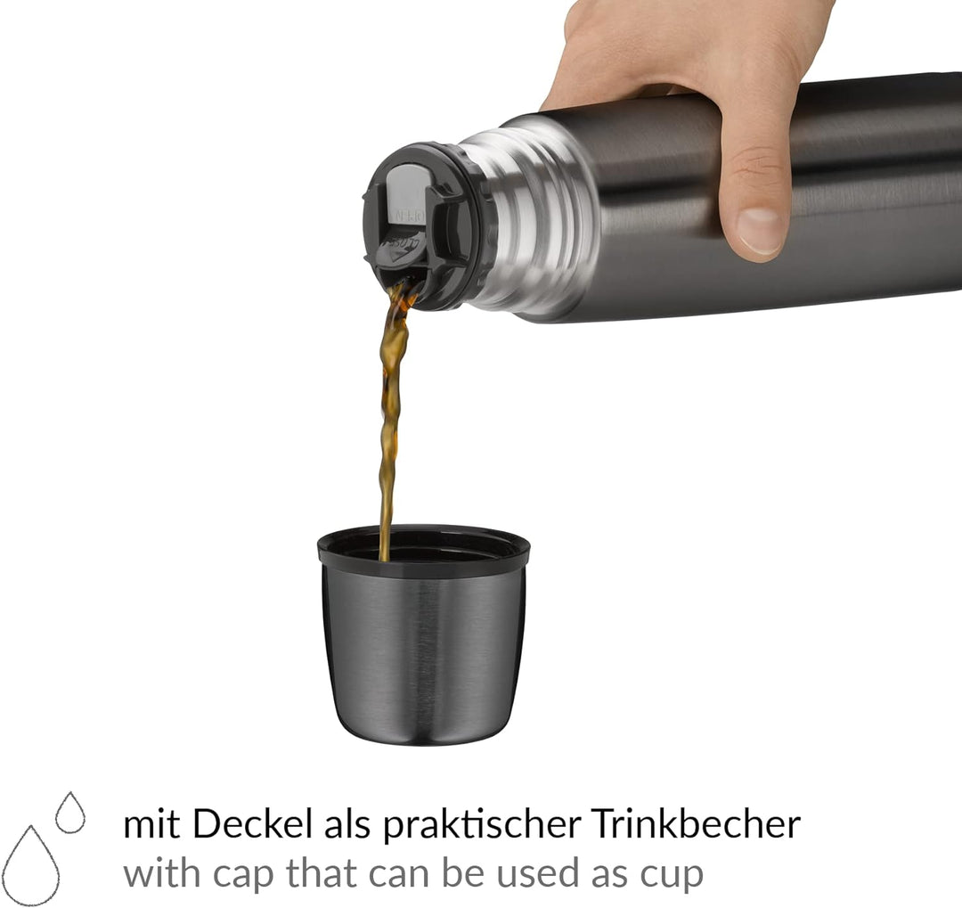 alfi isoTherm Perfect Thermosflasche Edelstahl grau 750ml, Isolierflasche mit Trinkbecher 5737.234.0