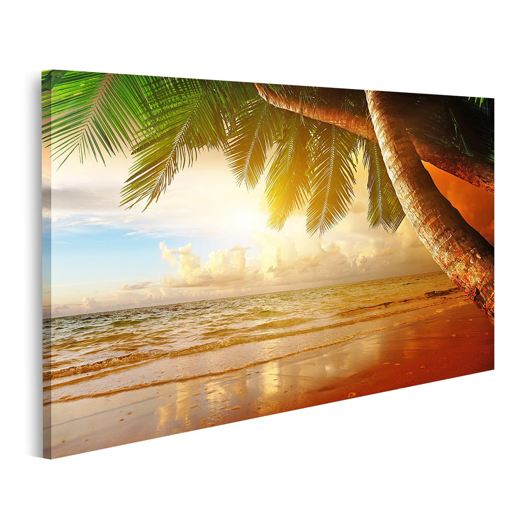 islandburner Bild auf Leinwand Sonnenaufgang Am Strand Der Karibik Bilder Wandbilder Poster, Leinwan