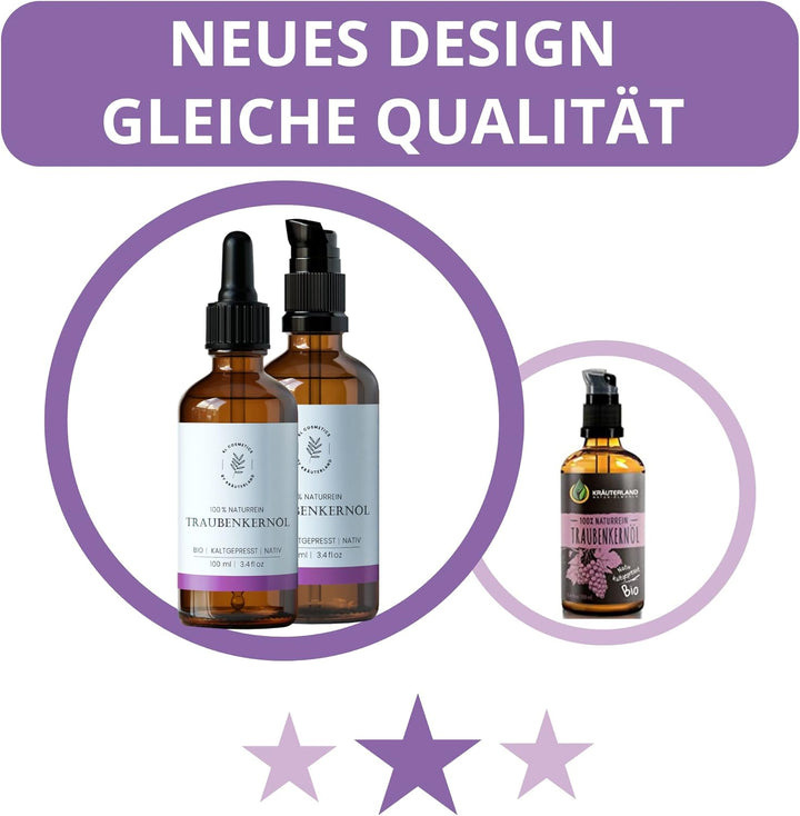 Kräuterland - Traubenkernöl Bio Hautöl 100ml - 100% rein, kaltgepresst - Pflege für Gesicht, Körper,