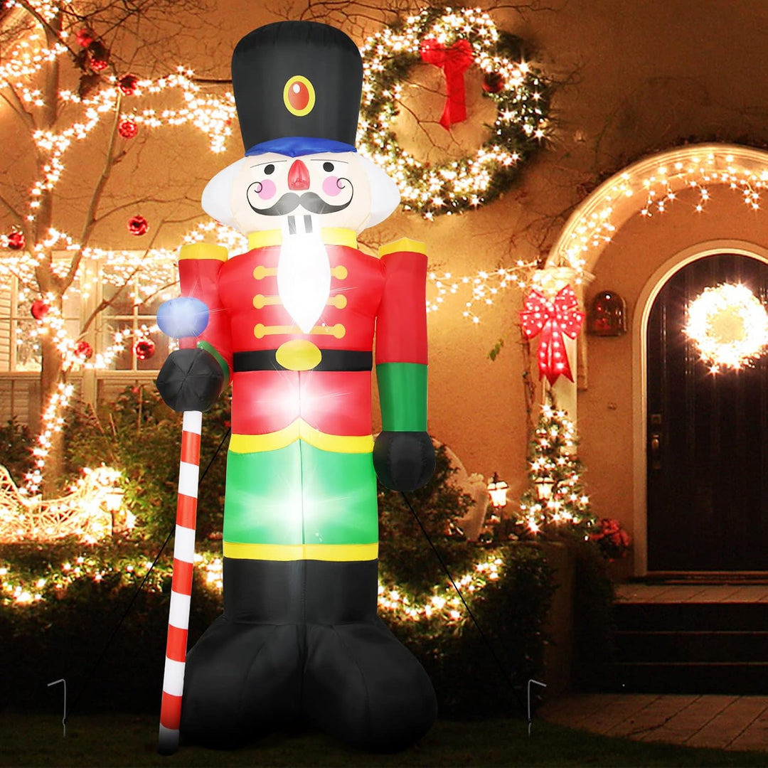 GOPLUS 240 cm Nussknacker Soldat, Aufblasbare Weihnachtsfigur, Weihnachtsdeko mit LED-Beleuchtung, m