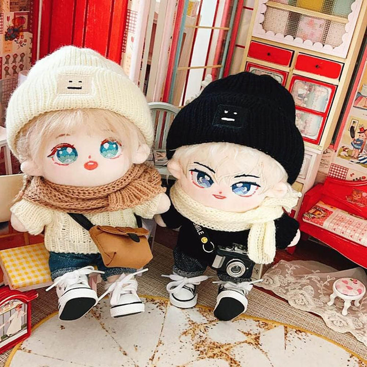 niannyyhouse 20cm Plüsch Puppe Kleidung Quadrat Gesicht Hut Pullover Jeans 8in Stuffed Doll Dressup
