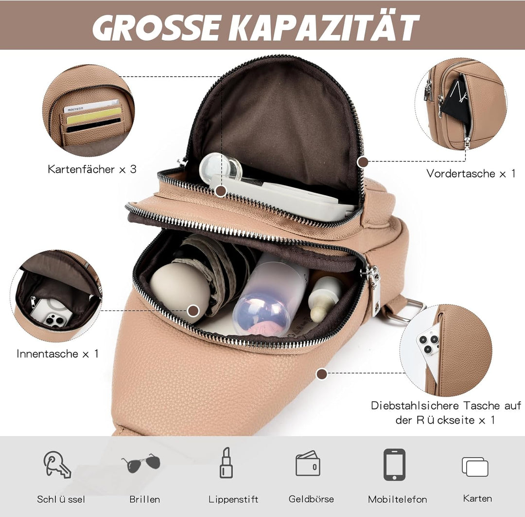 Travistar Brusttasche Sling Bag Damen Herren 2 in 1 Rucksack Damen Klein mit 2 Abnehmbare Schultergu