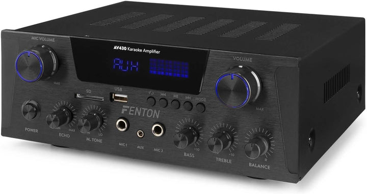 Fenton AV430B Karaoke Verstärker mit Echo, kompakter 600 Watt Bluetooth Verstärker, 2X MIC-In, 2X Ci