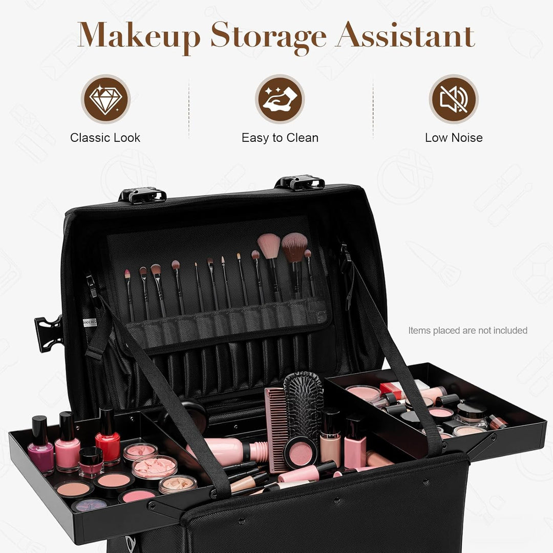 Kosmetikkoffer Trolley mit Schublade, 2 In 1 Professioneller Beauty Make-up-Koffer, Abnehmbarer Trav