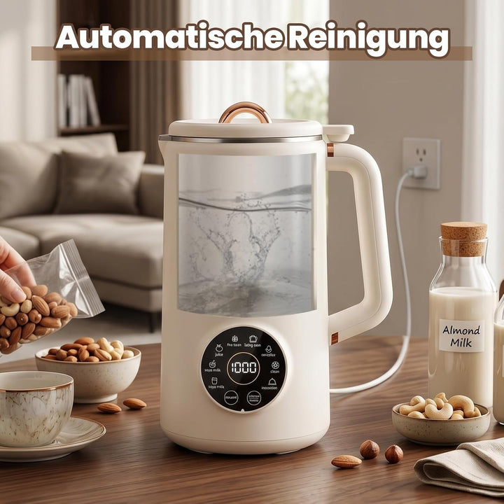 8 in 1 Nussmilchmaschine, 1000ML Multifunktional Automatische Pflanzenmilchbereiter mit 10 Klingen u