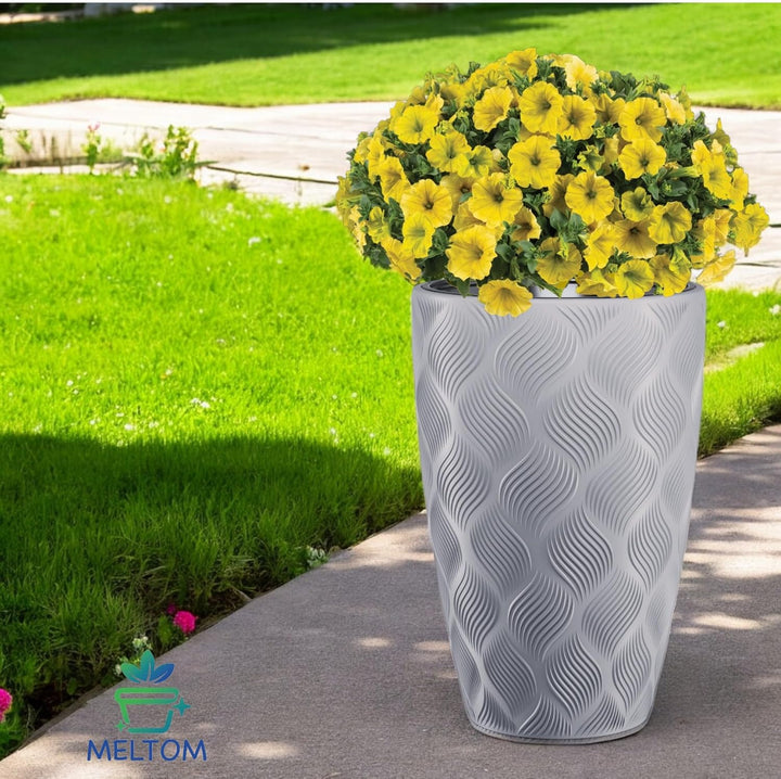 MELTOM Blumentopf mit Bewässerungssystem Rund Hoch 3D Effekt Dekorativ, Farbe: Grau, DxH: 39 x 58 cm