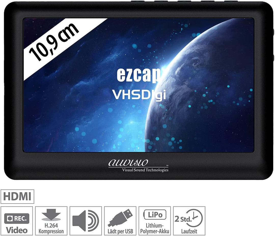 auvisio Videodigitalisierer: Video-Rekorder für analoge Quellen, 4,3" / 10,9 cm Farbdisplay, Akku (V