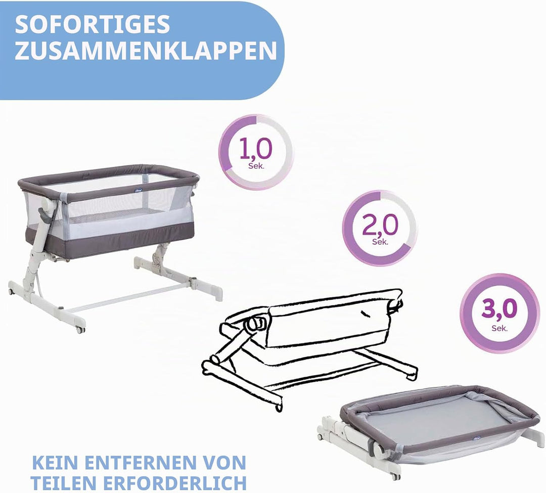 Chicco, Next2Me Pop Up Beistellbett, Höhenverstellbar, Neigbar, Kompatibel mit verschiedenen Betten,