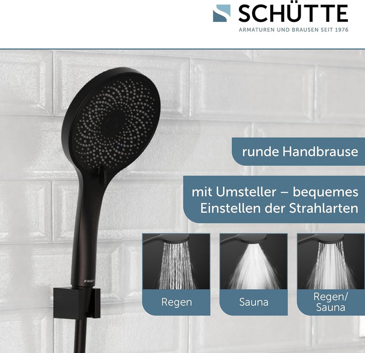 SCHÜTTE RAVEN Brauseschlauch mit Handbrause und Wandhalter | Duschbrause mit 3-fach verstellbarem Du
