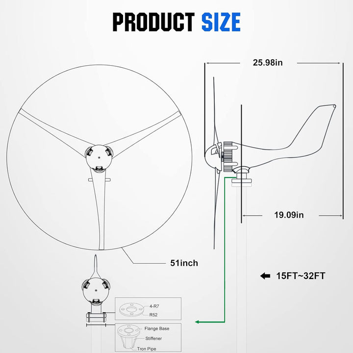 ECO-WORTHY Windturbine Generator 400W DC12V-24V mit 3 Blättern 5,6 Meilen pro Stunde niedrige Startw
