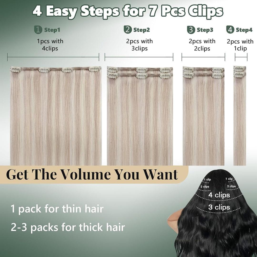 Ugeat Clip in Extensions 50cm Blond Echthaar Extensions Clip Haarverlängerung Echthaar Aschblond mit