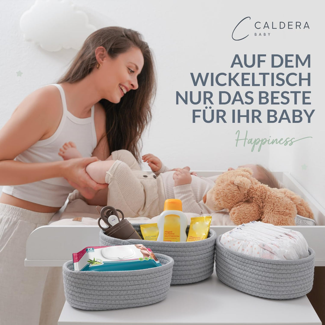 CALDERA® Elegante Körbchen im 3er-Set als Wickeltisch Organizer, perfektes Wickeltisch Zubehör für j
