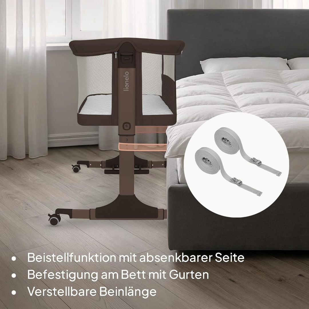 Lionelo Pari Beistellbett 3in1, 6-Fach höhenverstellbar mit Neigungsverstellung für Boxspringbett, a
