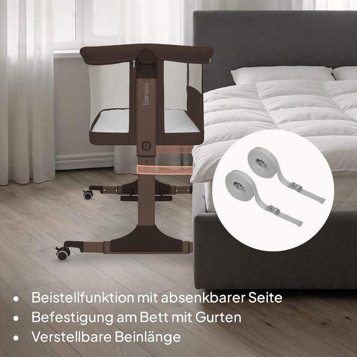 Lionelo Pari Beistellbett 3in1, 6-Fach höhenverstellbar mit Neigungsverstellung für Boxspringbett, a
