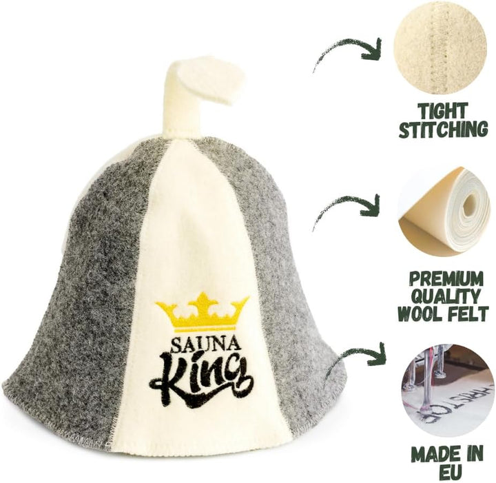 Sauna Guru Saunahut 'Sauna King' White - 100% organische Wollfilzmützen - Schützen Sie Ihren Kopf vo