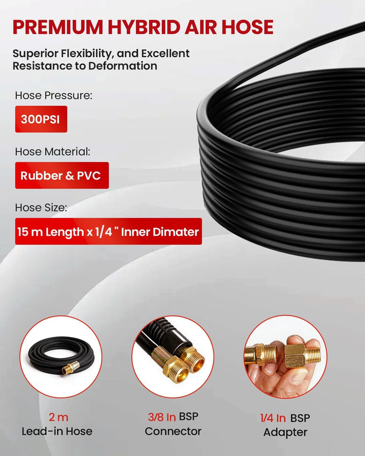 INCENDIOS Automatische Druckluftschlauchtrommel 15m, 3/8" Anschluss inkl. 1/4" Adapter, 20 BAR Druck