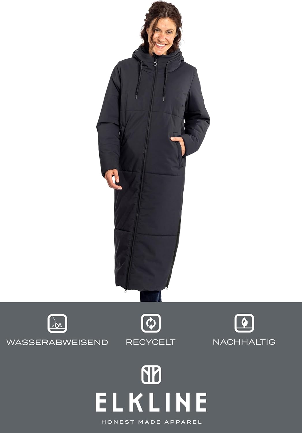 ELKLINE Damen Wintermantel Beautiful | warmer Steppmantel wattiert lang mit Seiten Reissverschluss |