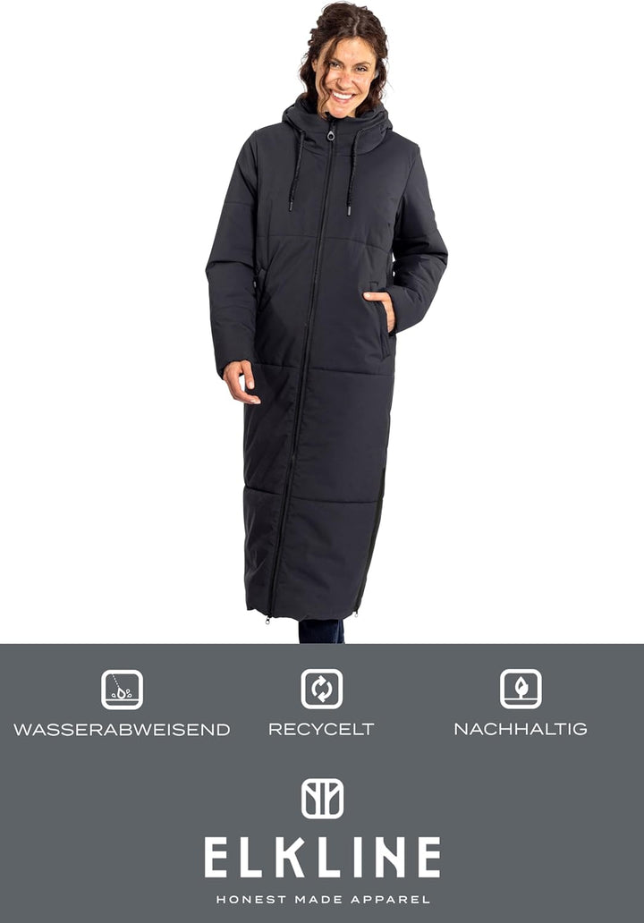 ELKLINE Damen Wintermantel Beautiful | warmer Steppmantel wattiert lang mit Seiten Reissverschluss |