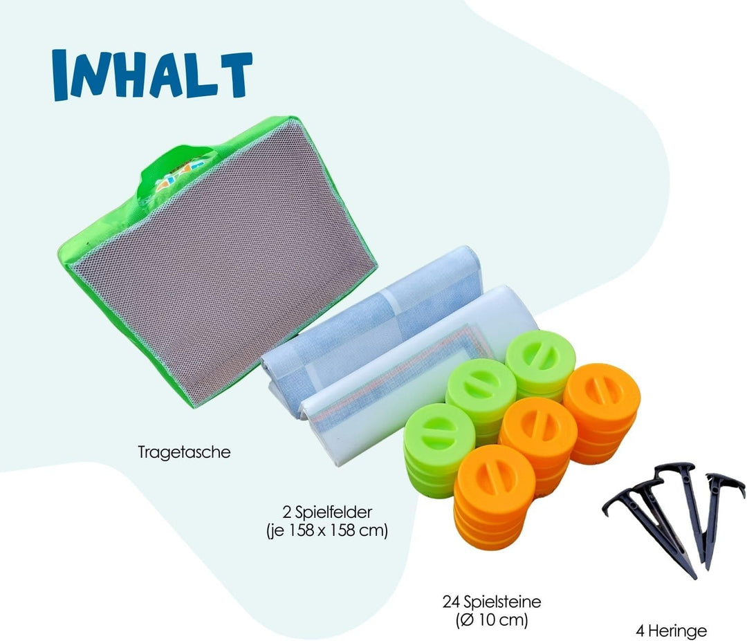 alldoro 60063 XXL Mühle und Dame Spiel mit Tragetasche, 2 in 1 Outdoor Brettspiel mit 24 Spielsteine