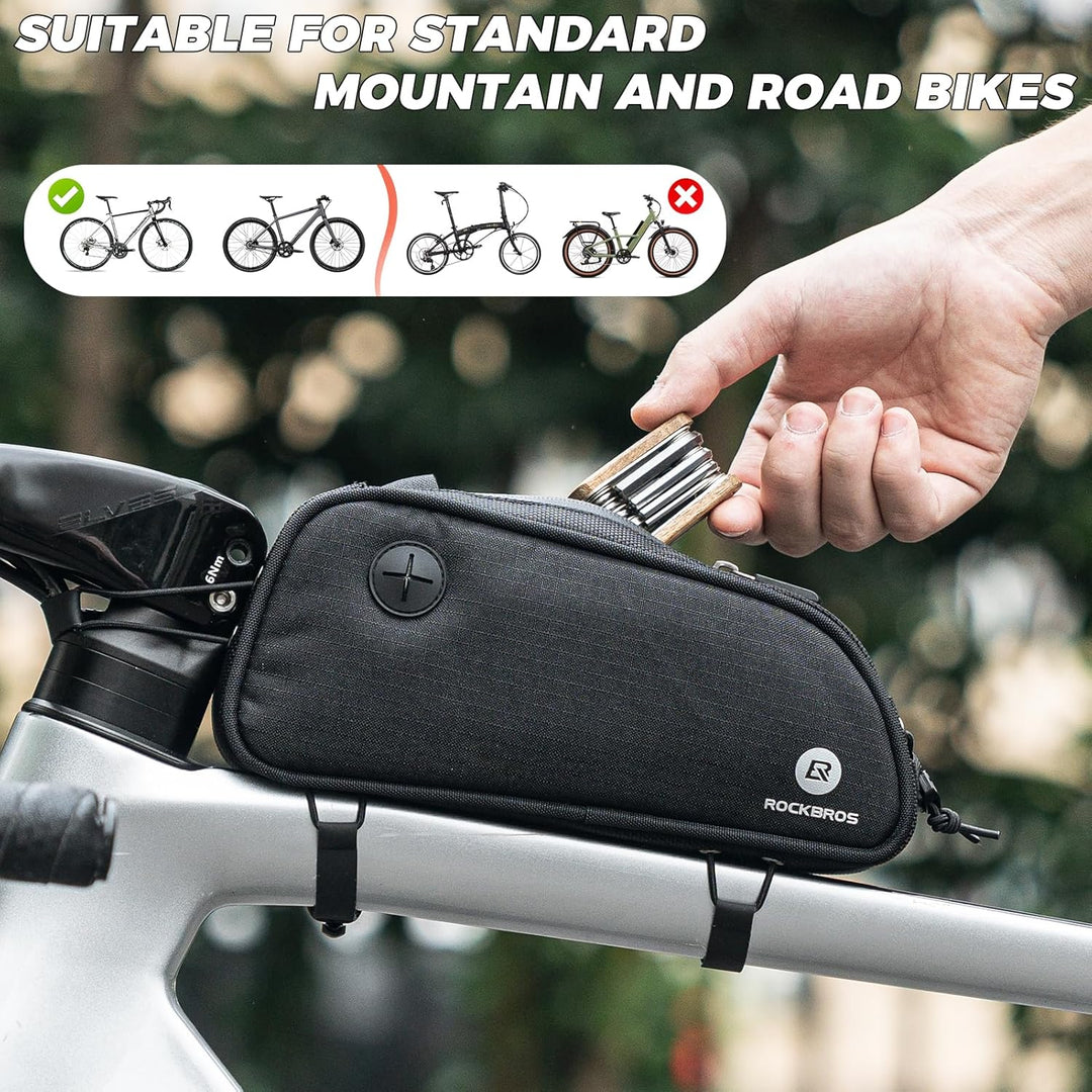 ROCKBROS Fahrrad Rahmentasche Oberrohrtasche mit Kabelöffnung, Schlankes Beinschonendes Design Top T