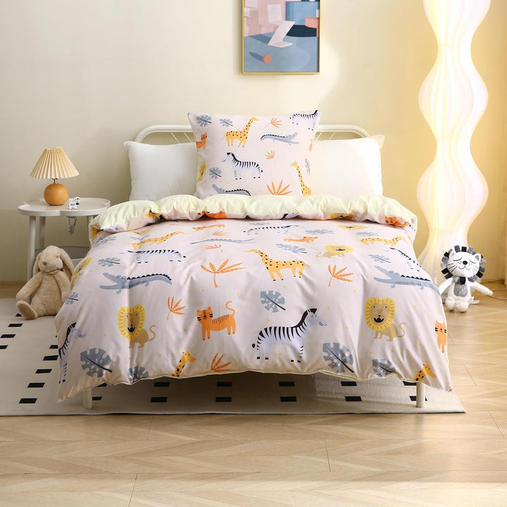 MUSOLEI Kinderbettwäsche 120x150 Tiere Bettwäsche Kinder Mädchen Jungen Waldtiere Löwe Krokodil Zebr