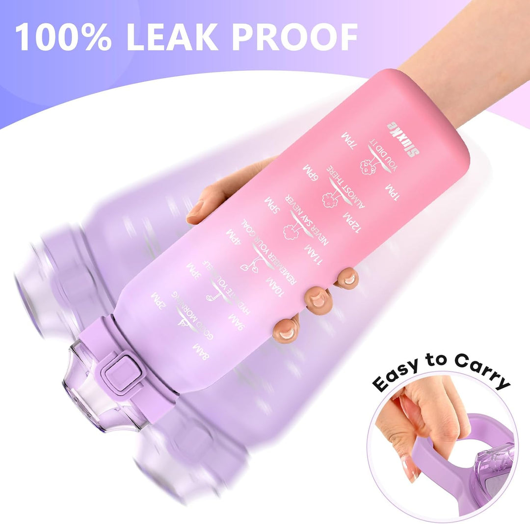 SLUXKE Trinkflasche Edelstahl 1Liter mit Zeitmarkierung, 1L Thermosflasche mit Premium Auslaufsicher