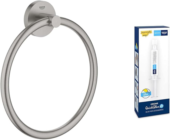 GROHE Start - Handtuchring (Material: Metall, verdeckte Befestigung), supersteel, 41174DC0 + Kleber