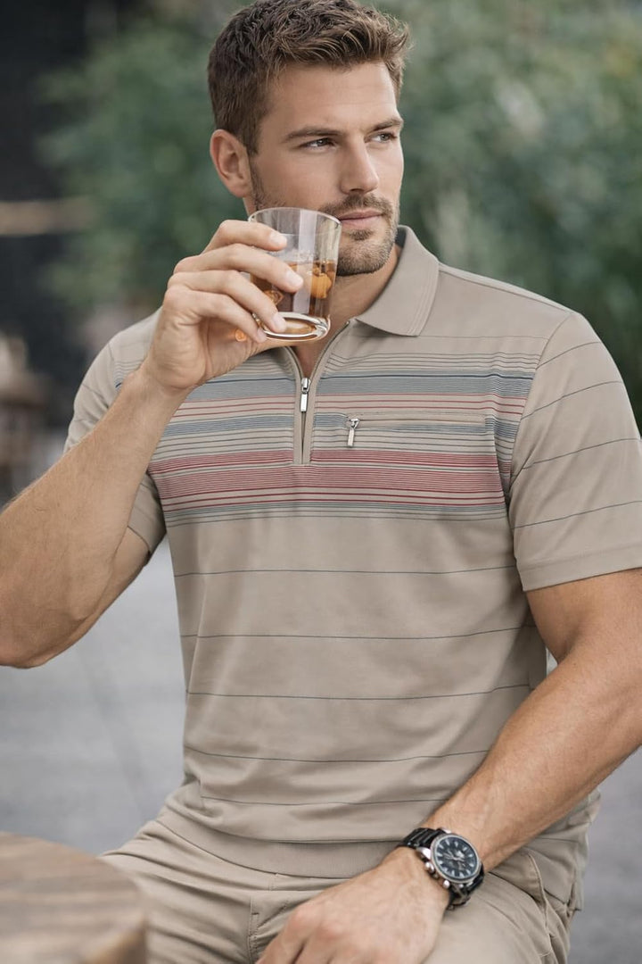 Soltice Poloshirts Herren Kurzarm, Gestreifte Polohemden mit Brusttasche, Blousonshirts aus Baumwoll
