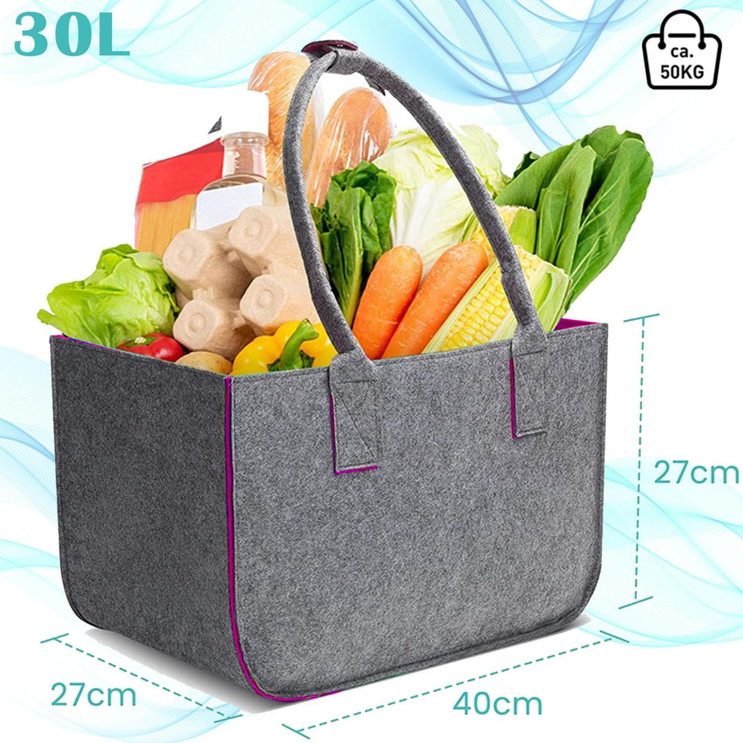 2 Stück 30L Filztaschen Shopper Gross, Einkaufstasche Faltbar Filz Einkaufskorb mit Lange Henkel, St