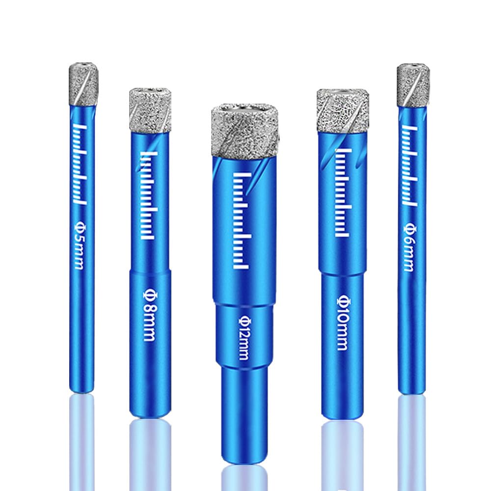 Fliesenbohrer Set Diamantbohrer Glasbohrer Fliesen Bohrer 5Stück 5, 6, 8,10,12 mm für Keramik Marmor