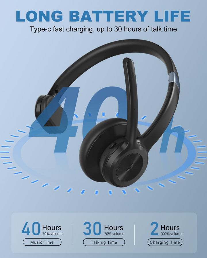 ANSTEN Bluetooth Headset mit Mikrofon | Wireless Headset mit Geräuschunterdrückung, 30 Stunden Anruf