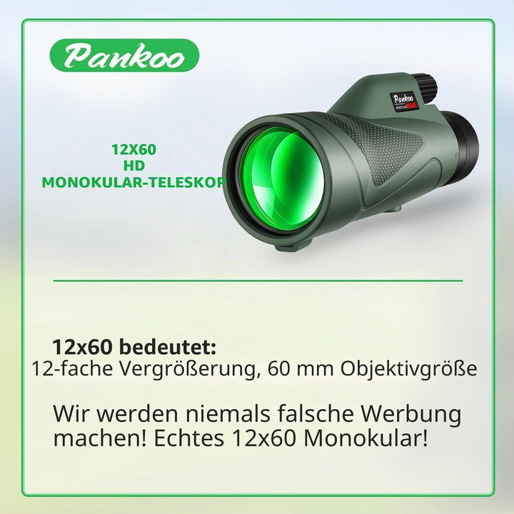 Pankoo Monokular für Erwachsene, 12 x 50, Hochleistung, Monokular-Teleskop für Wildtiere, Vogelbeoba