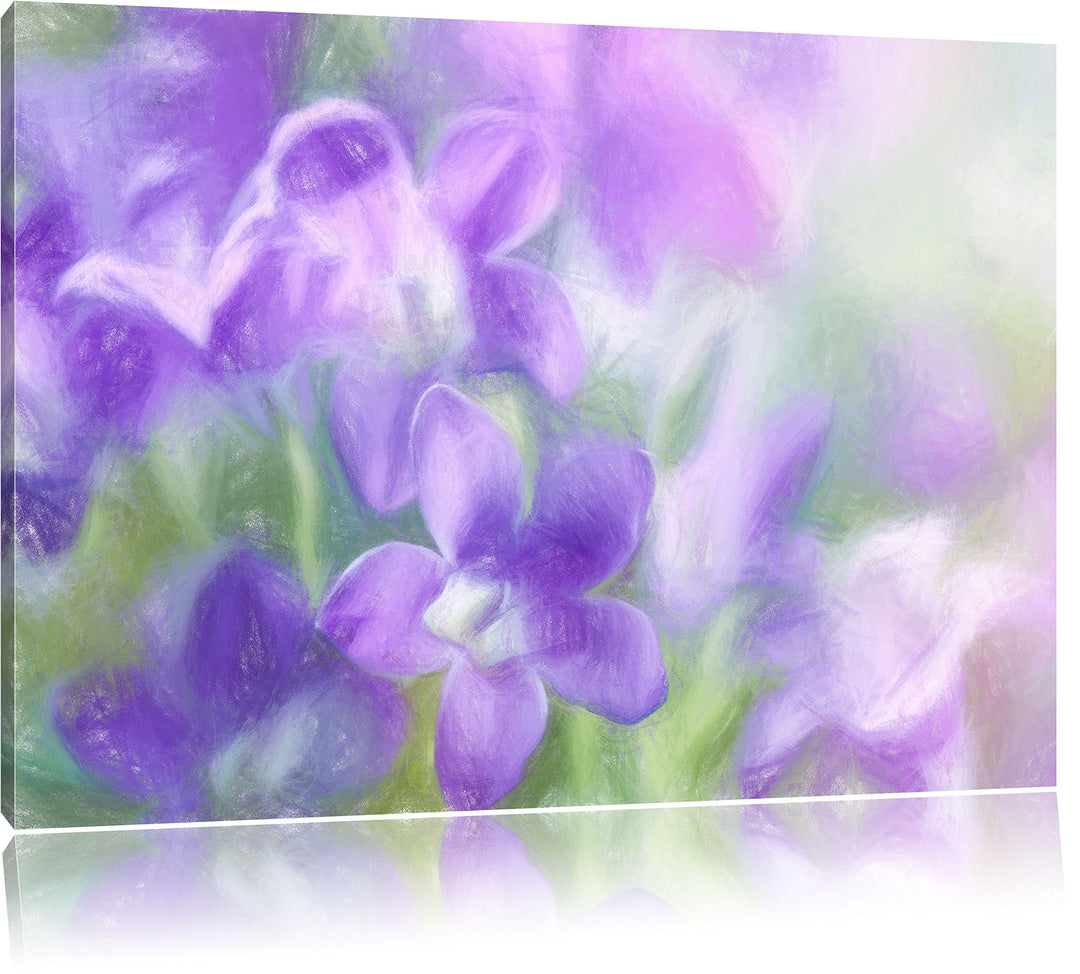 Pixxprint Lilane Lavendelblumen Kunst Buntstift Effekt, Format: 100x70 auf Leinwand, XXL riesige Bil