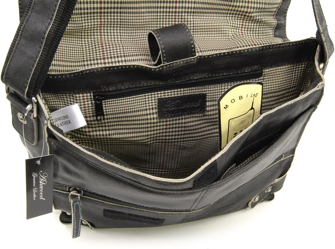 Ashwood -Leder - Umhängetasche/Schultertaschen/Arbeitstasche CAMDEN Schwarz, Schwarz