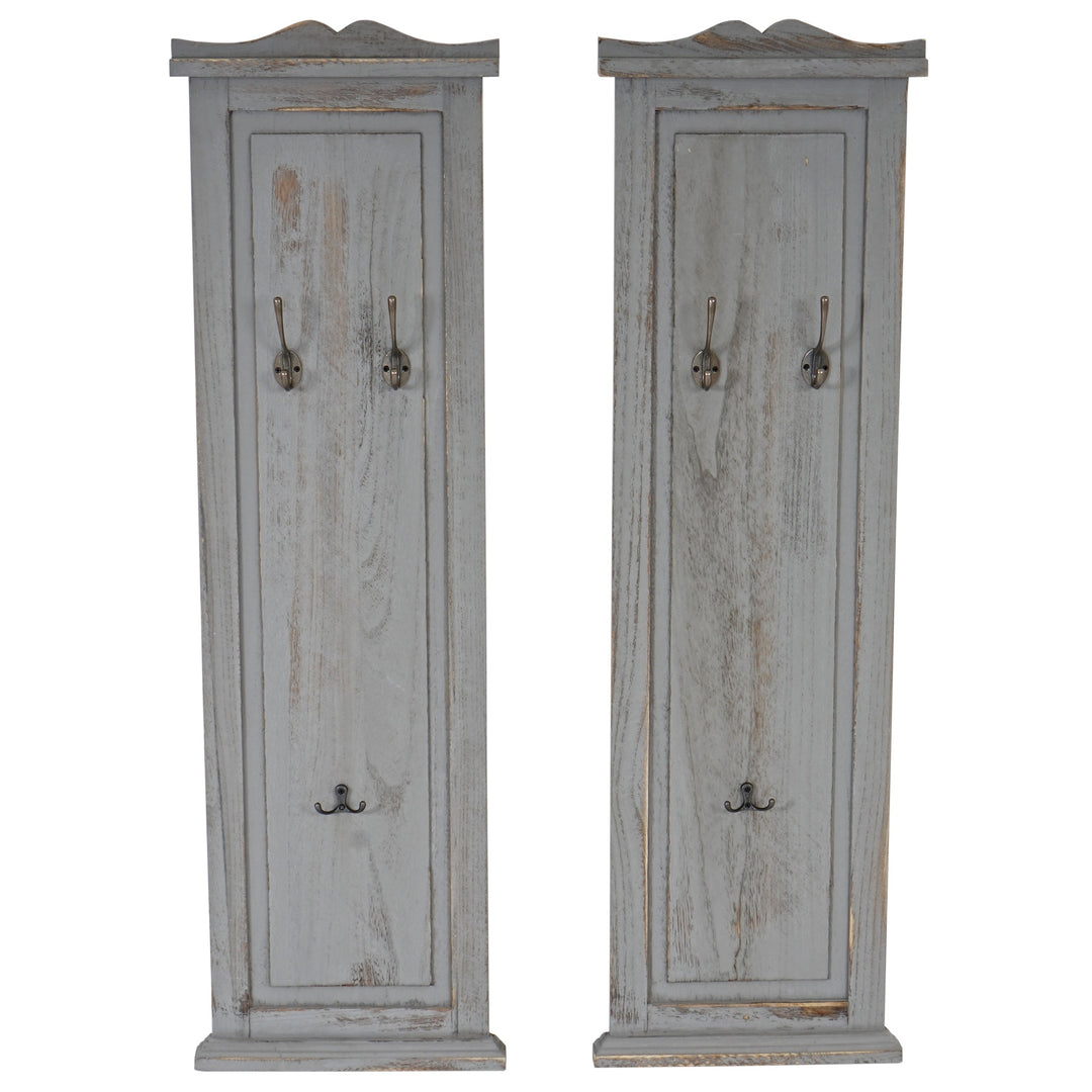 Mendler 2er-Set Garderobe T33, Wandgarderobe Garderobenpaneel, Wandhaken Holz 109x28x4cm - grau shab