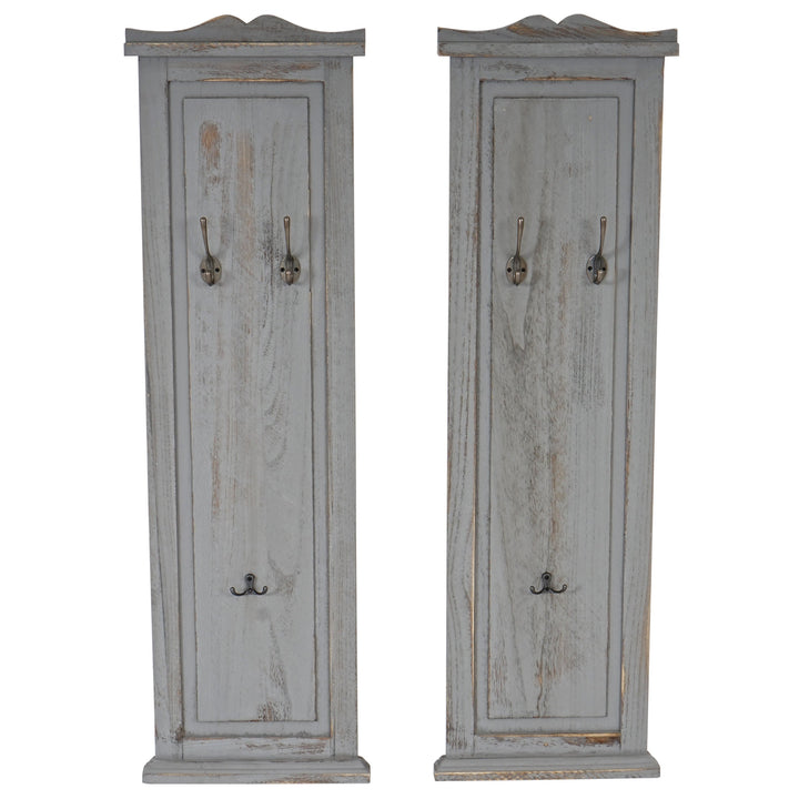 Mendler 2er-Set Garderobe T33, Wandgarderobe Garderobenpaneel, Wandhaken Holz 109x28x4cm - grau shab