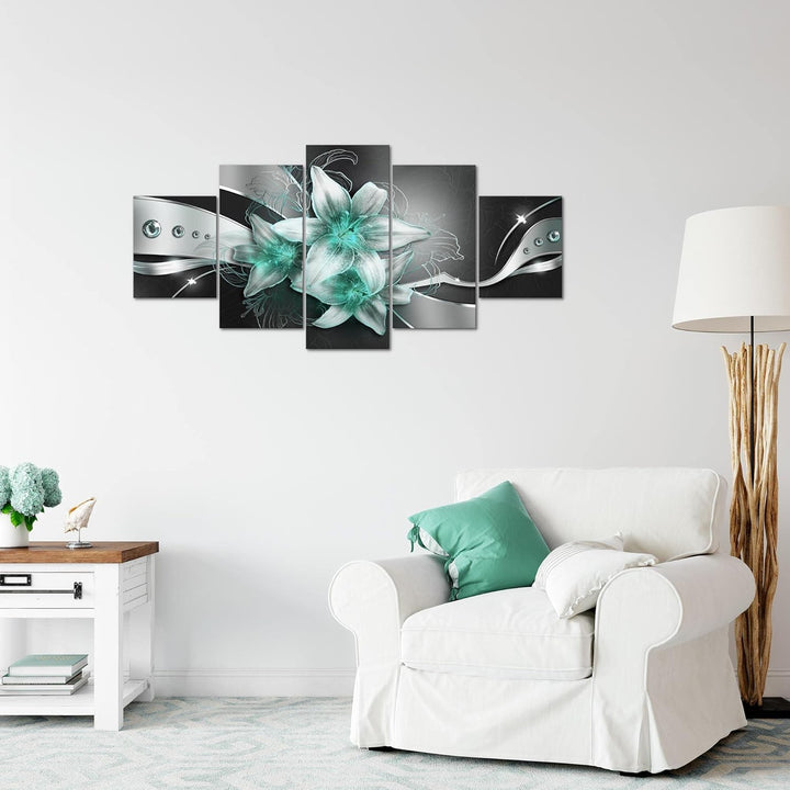 Runa Art Wandbilder Blumen Lilien 5 Teilig Bild auf Vlies Leinwand Deko Wohnzimmer Abstrakt Schwarz