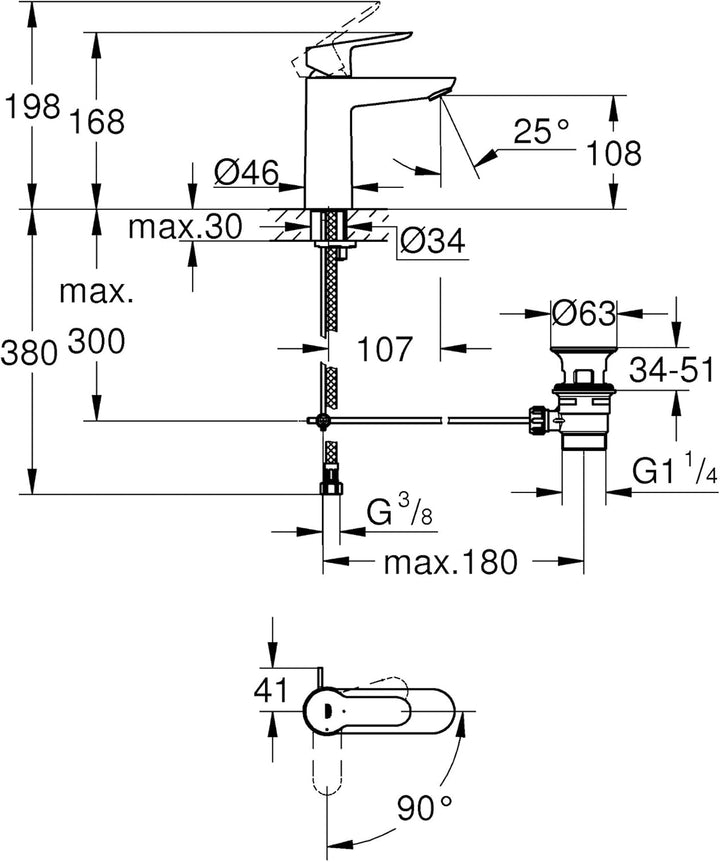 GROHE BauEdge | Badarmaturen-Einhand-Waschtischbatterie | DN 15 | M-Size | chrom | 23759000 Chrom M-