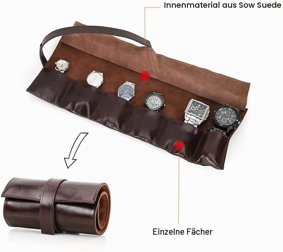 Hiram Uhr Armband Aufbewahrungstasche Fall Leder Tragbare Reiseuhr Echtledertasche, Uhrentasche Lede