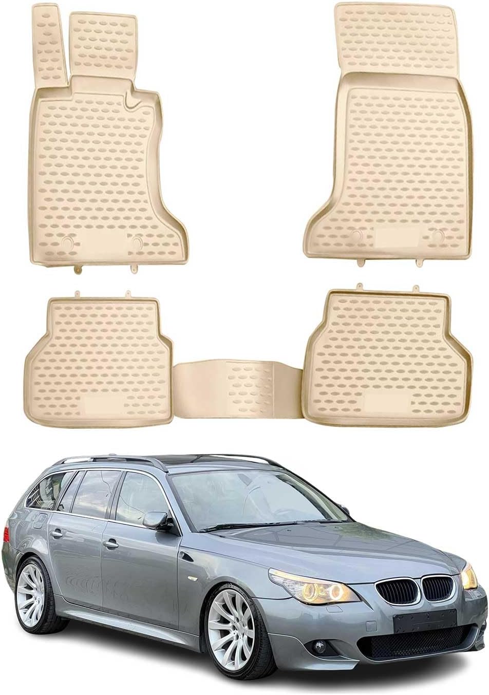 OMAC Gummimatten Fussmatten kompatibel mit BMW 5er E60 E61 2003-2010 TPE Automatten Beige 4X Fussmat