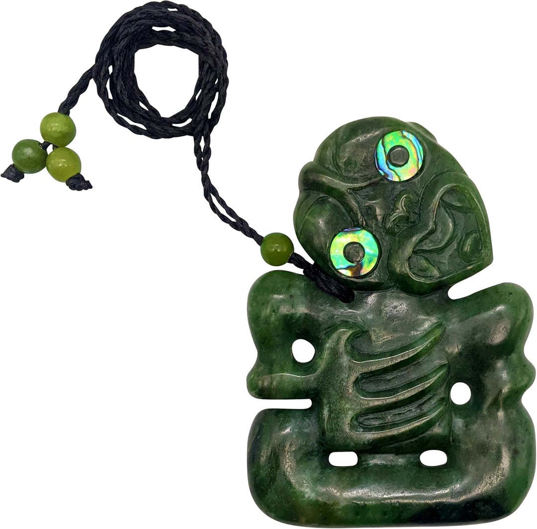 81stgeneration Anhänger Halskette Abalone HEI Tiki Skulptur Geschnitzte Nephrit-Jade für Herren