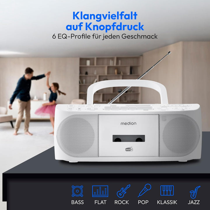 MEDION DRX-1 Plus Boombox (tragbares DAB+ UKW Radio, Bluetooth, CD-Player, MP3, Kassette, Kopfhörera